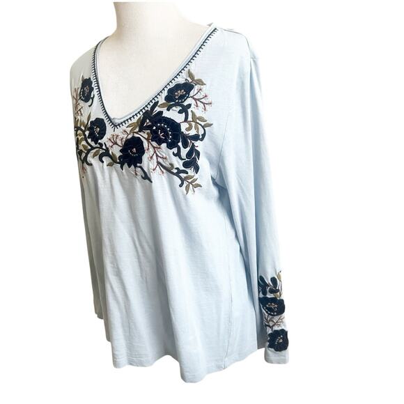 Sundance Embroidered Long Sleeve Tunic Size Large Blue Bohemian Peasant - Picture 2 of 11